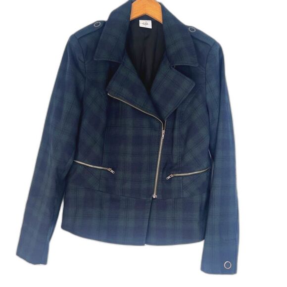 Cabi Plaid Blazer Jacket Size 6 Tartan Green Moto Classic Office Work Basic - Picture 2 of 9